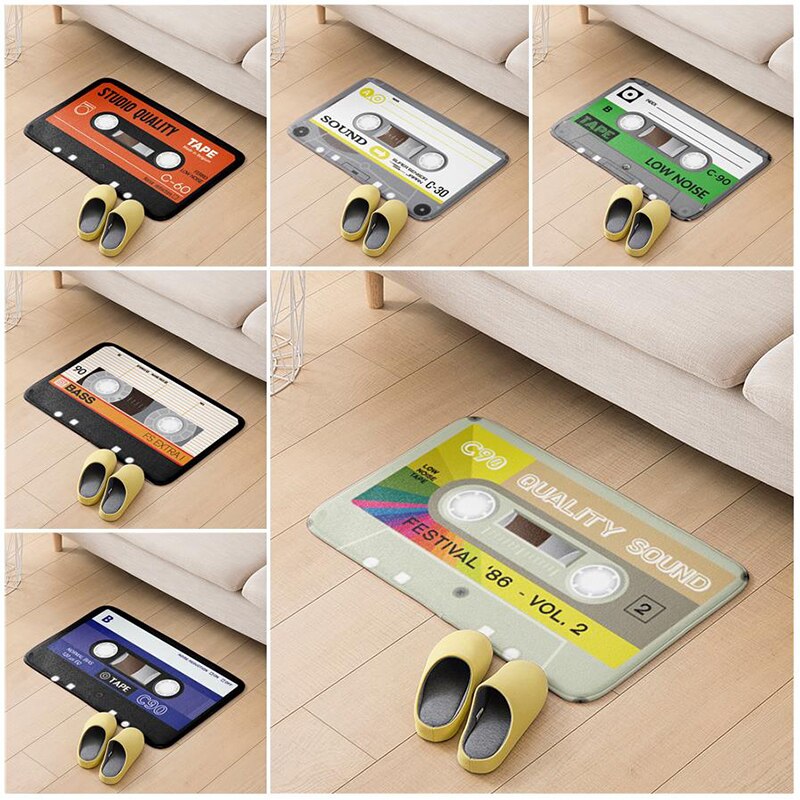 Felpudo antideslizante con cinta musical para decoración de puerta, Alfombra de franela gruesa con patrón de tendencia de Hip-hop, para baño y sala de estar