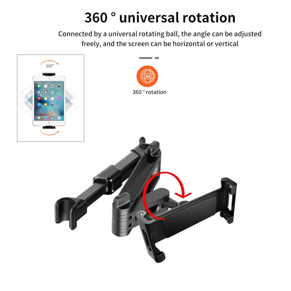 360 Rotary Rugleuning Telefoon Houder Tablet Auto Stand Rear Seat Hoofdsteun Montage Reizen Beugel Voor Onder 12.9 Inch Apparaat