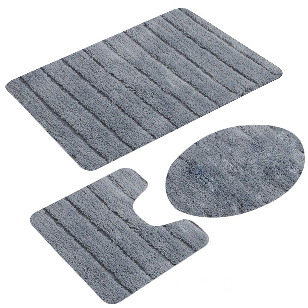 Bath Rug Sets 3 Piece for Bathroom Non Slip Bath Mat Set Washable Bathroom Rug Set Toilet Floor Mat Toilet cover: Striped Gray