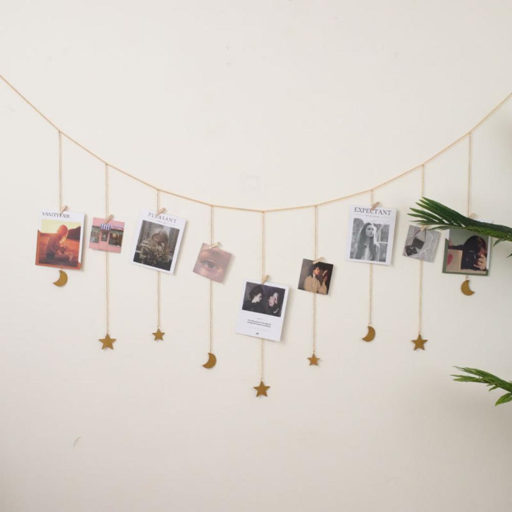 Foto Anzeige Holz Sterne Mond Phase Girlande Mit Ketten Bild Rahmen Collage Für Wohnzimmer Zauberstab Hängen Dekor