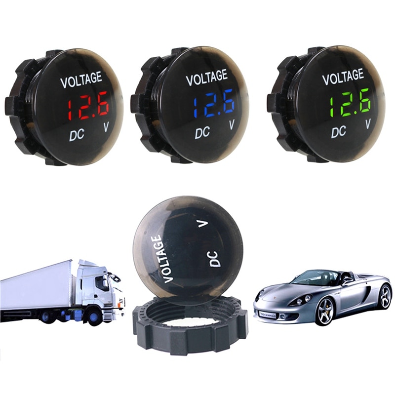 Medidor de voltaje de la motocicleta del coche con el Interruptor táctil impermeable redondo Auto medidor de voltaje del barco 12-24V LED voltímetro Digital del Panel