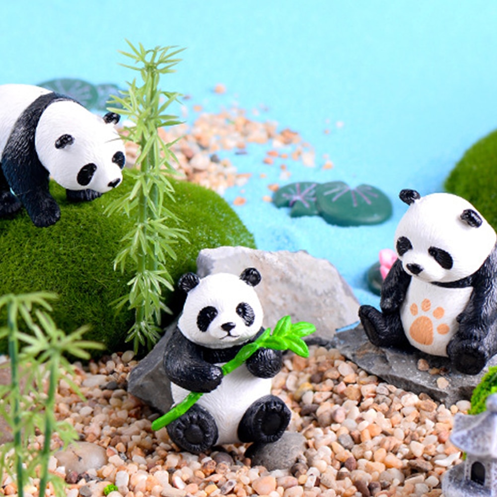 4 stuks Mini Panda Beeldjes Cartoon Cake Topper Micro Accessoire Home Decoratie Taart Top Vlag Decoratie voor Jongen Verjaardagsfeestje