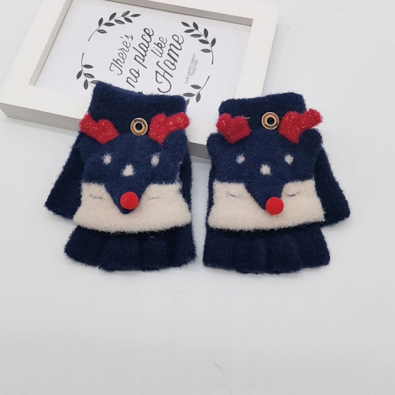 63-7T niños bebé invierno hermosa dibujos animados versátil algodón medio dedo guantes: NL