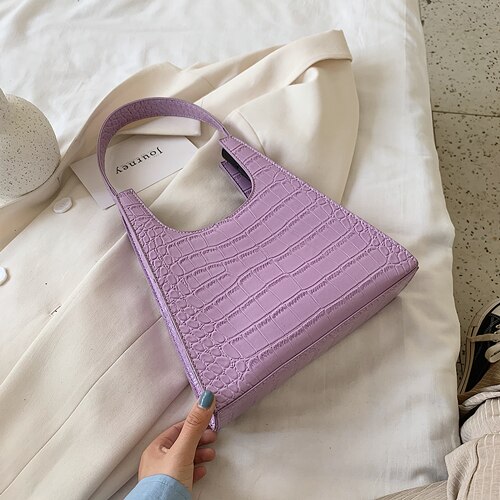 Vintage Women Handbag Retro Alligator Subaxillary Bag Leather Small Triangle Handbags Female Luxury Crocodile Shoulder Bag: purple