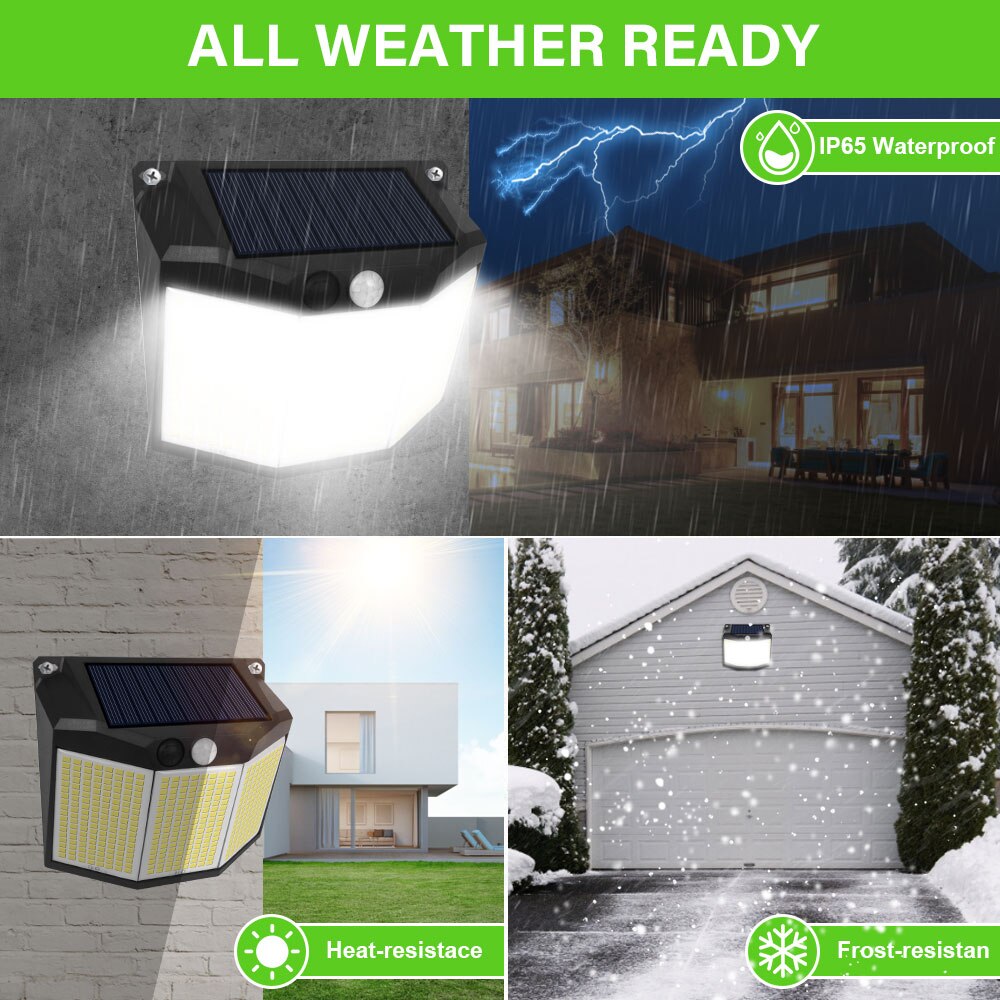 Leclstar Solar LED Light Outdoor Wall Lamps With Sensor Waterproof Sunlight Powered 3 Modes Spotlight Terrace Patio Garden Decor