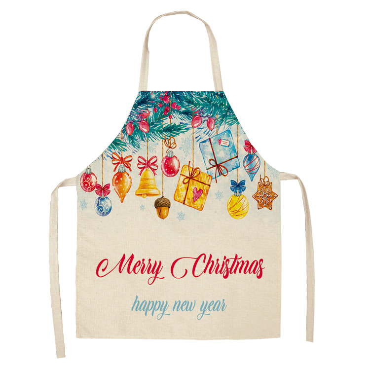 Christmas Printed Women Kitchen Aprons Waterproof Cooking oil-proof Cotton Linen Antifouling Chef Apron man kid aprons