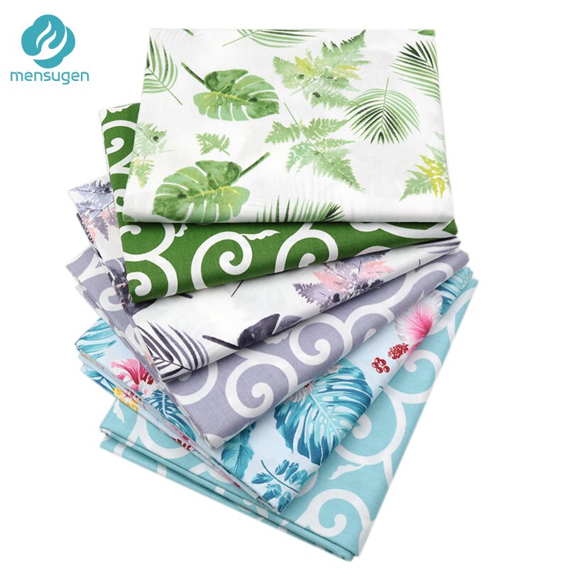 Mensugen Monstera Palm Leaves Printed 100% Cotton Fabric Meters for Patchwork Quilting Dresses Cushions Blanket Sewing Cloth