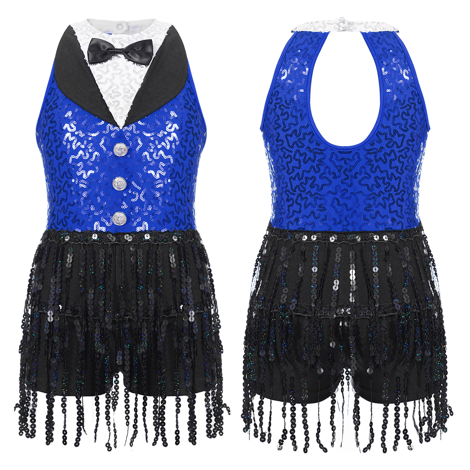 Children Girls Latin Jazz Dance Cha-cha Samba Stage Performance Costume Sleeveless Shiny Sequin Tassel Boyshorts Dress Dancewear: M / black