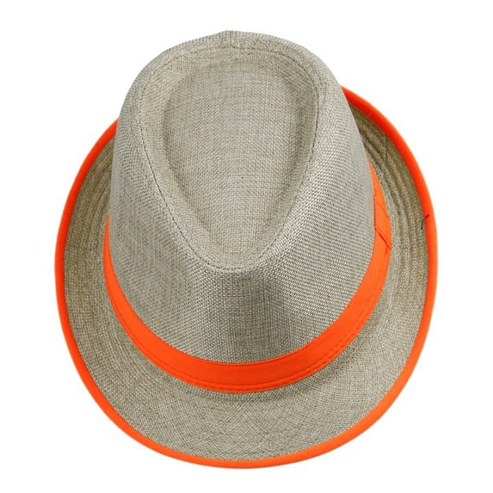 Lnpbd kvinder herre unisex neonbrem fedora trilby gangster kasket sommer strand hat boho sol strå chapeu de praia panama hat: Orange