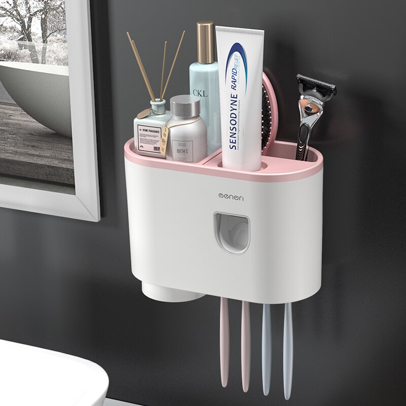 Tandborstställ vägg-typ stämpelfri munvattenkopp borstkopp väggmonterad badrum väggmonterad sug dental set  lb72514: Rosa