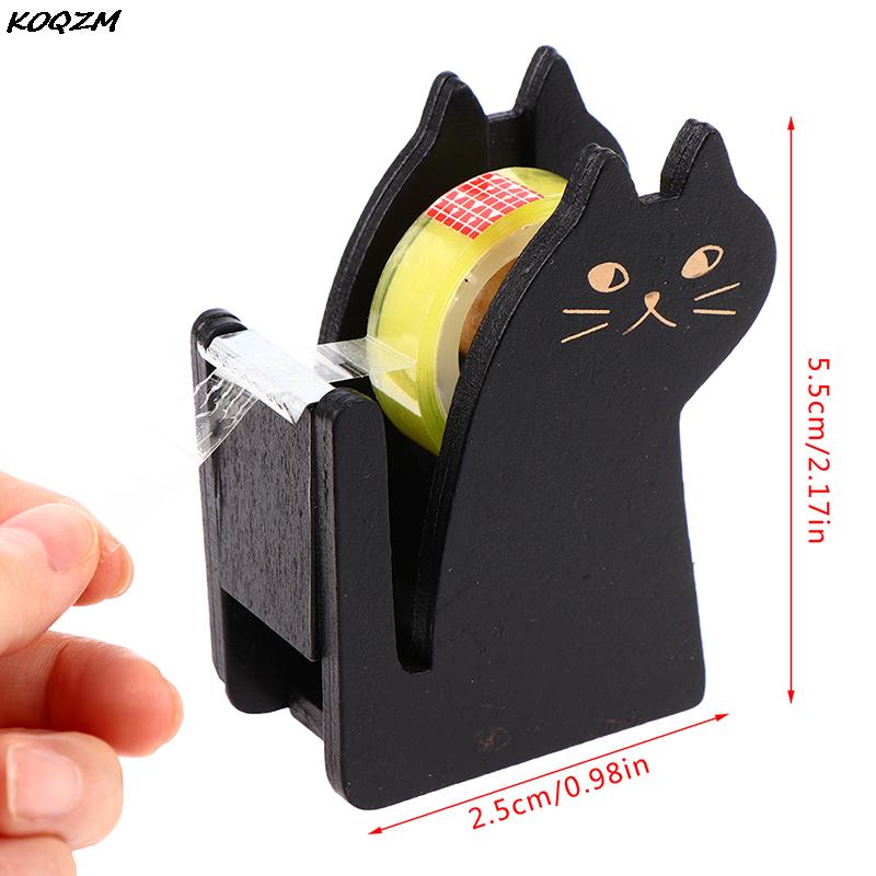 Distributeur de ruban adhésif en bois Vintage, dessin animé chat mignon rouleau coupe-ruban, support de ruban Washi, outil d&#39;emballage manuel, accessoire de bureau