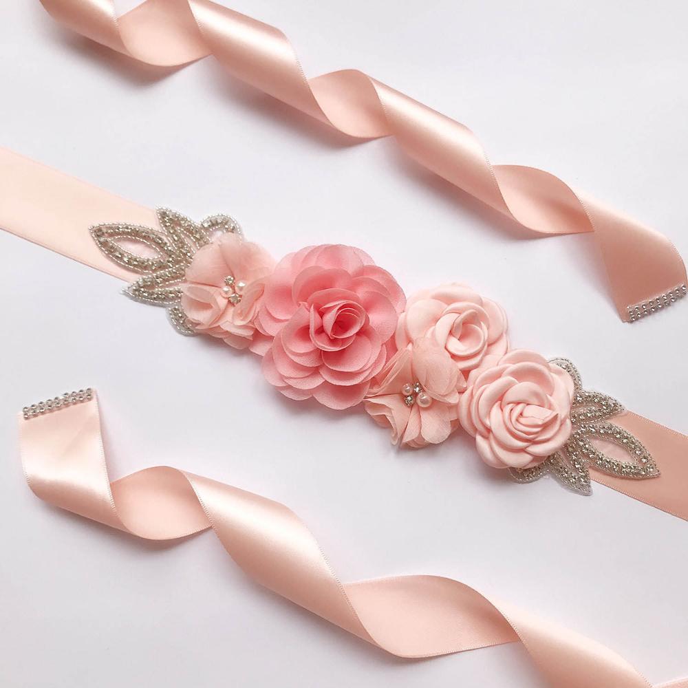 MOLANS, perlas, vestido, cinturones, flores de Gasa sólido, faja nupcial, cinta hecha a mano con diamantes de imitación, banda para la cintura, accesorios de boda para novia: Nude Pink