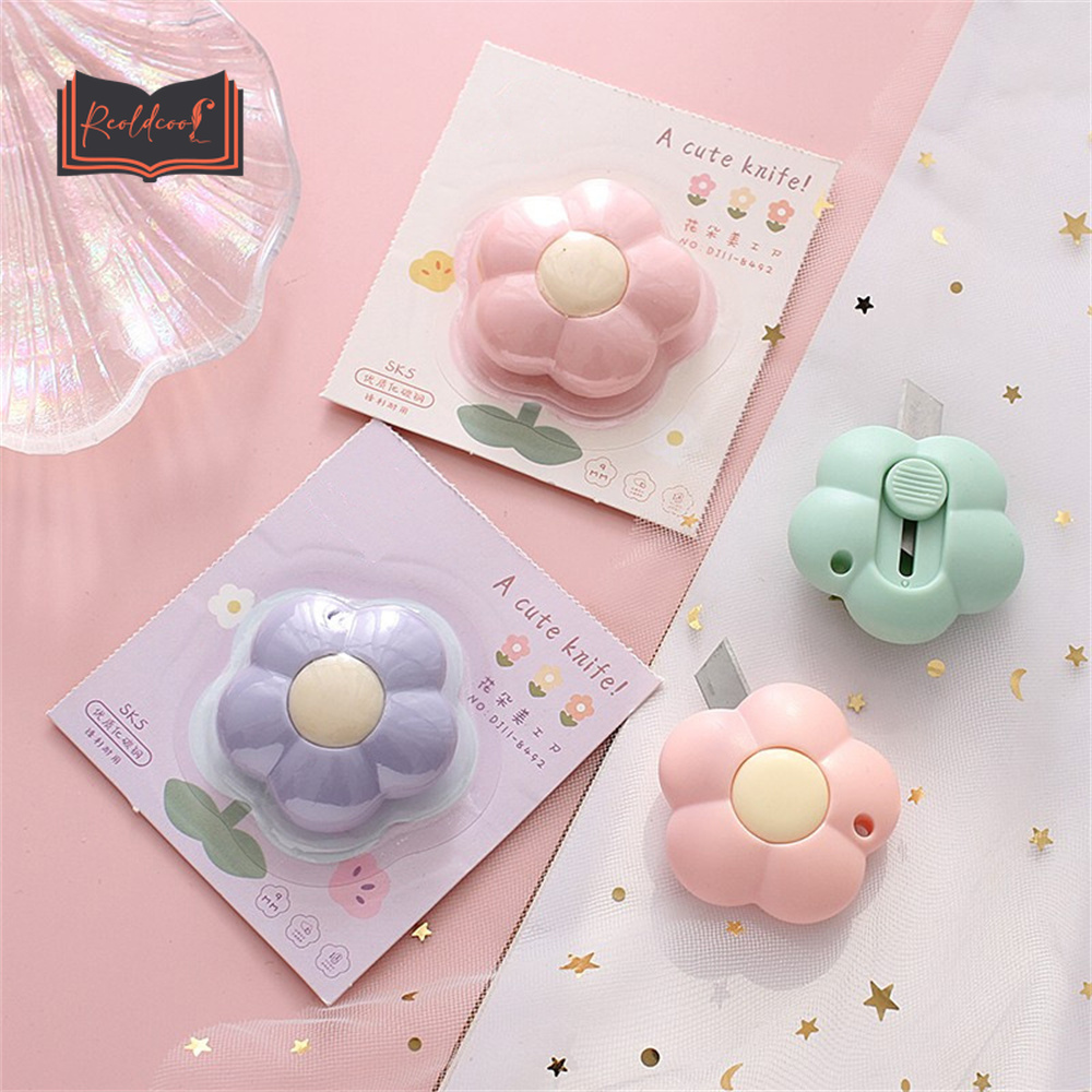 1pc Cute Flowers Art Cutter Portable Mini Utility Knife Student Art Supplies DIY Tools Stationery Paper Cutter