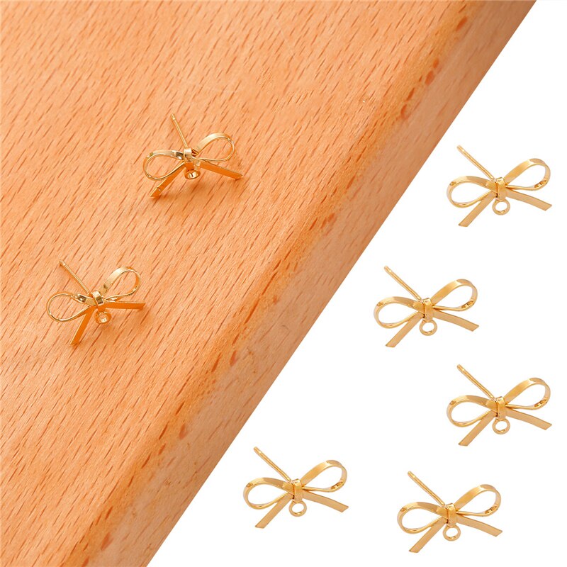 18K Gold Plated 1Pair 14.5x8.5mm Brass Copper Ribbon Bow Style Stud Earring for DIY Earring Jewelry Findings Making