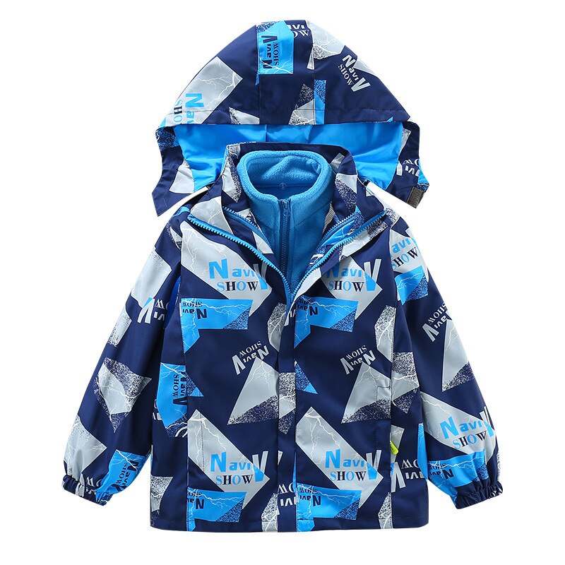 Jongens Drie-In-een Afneembare Herfst/Winter Verdikte Outdoor Casual Capuchon Kinderen Tops 4-12 Jaar Oud