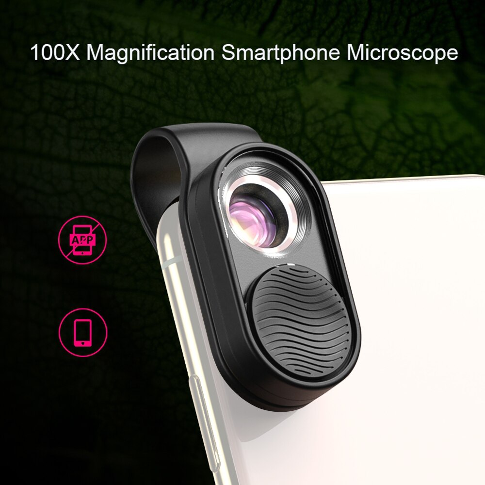 Apexel APL-MS001 mini portátil smartphone microscópio 100x ampliação embutido luz led com clipe universal