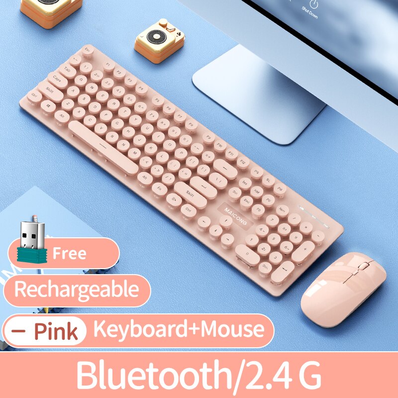 MC KM600 Wireless Keyboard and Mouse Combo Bluetooth Full Size 104 Keys Keyboard and Portable Wireless Mouse for Windows PC iPad: Pink