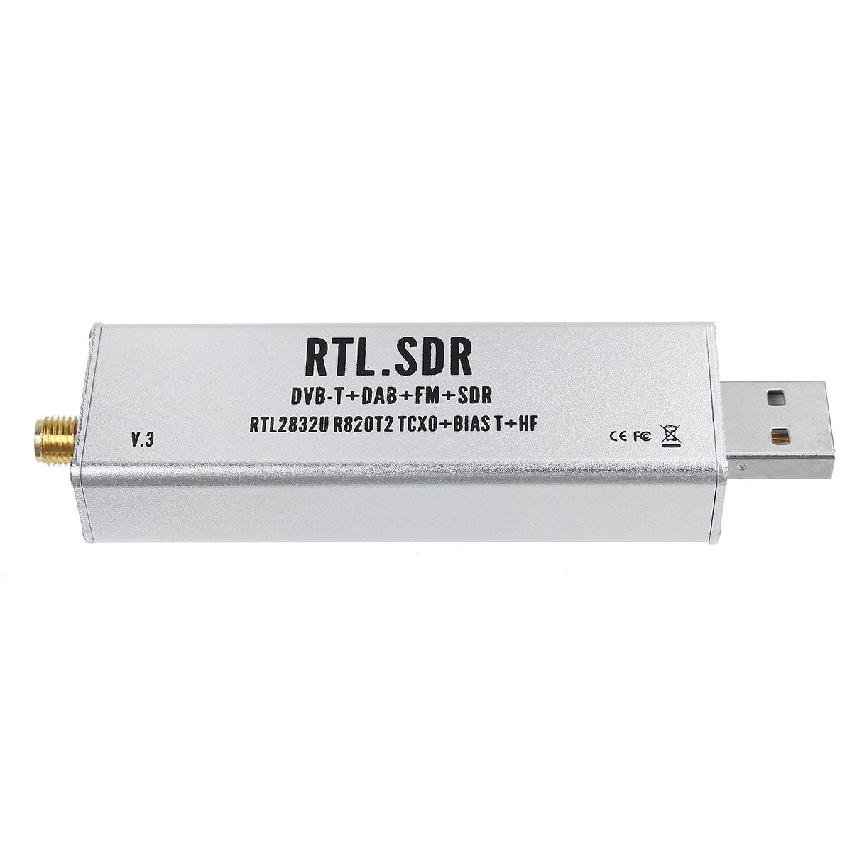 0.1MHz-1.7GHz TCXO RTL SDR Receiver R820t2 USB RTL-SDR Dongle with 0.5ppm TCXO SMA MJZSEE A300U Tester