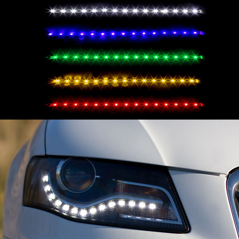 2 stuks Universele Auto Decoratieve Flexibele Dagrijverlichting 15SMD 30cm 12V Waterdichte COB DRL Fog LED Strip licht Lamp
