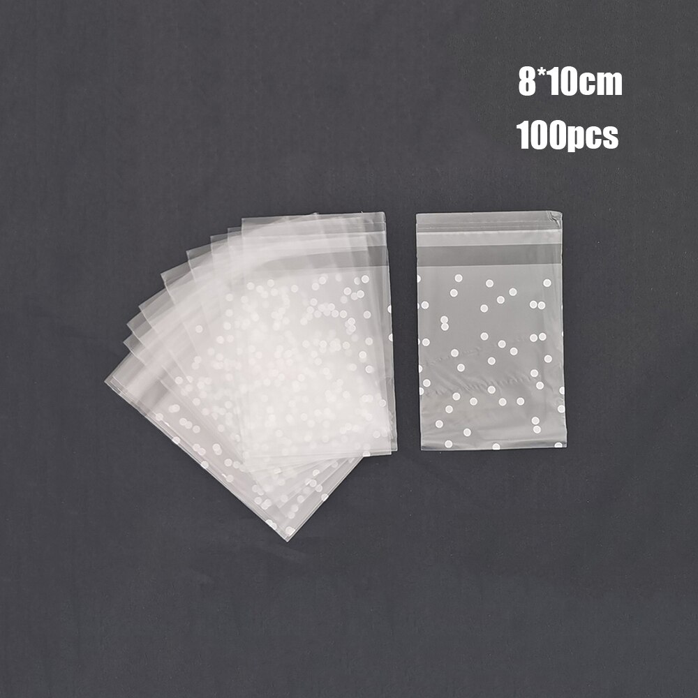 100Pcs Translucent Dot Plastic Biscuit Packaging Bag Opp Bag Wedding Birthday Party Cookie Baking Packaging Bag Candy Bag: A 8x10cm