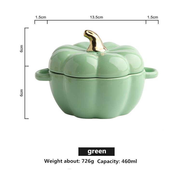 Søt gresskar suppekopp med deksel bakebolle keramisk risskål bakervarer servise dessert suppeskål vann gryterett kopp: Grønn