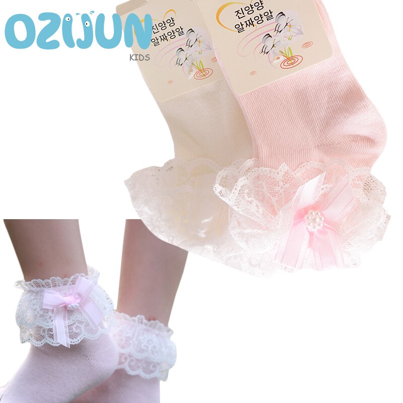 Babymeisjes 3m/6m/9m/12m/24m prinsessen kanten sokken ademend zacht gekamd katoen geplooid dubbele kant parelversiering peutermeisjes