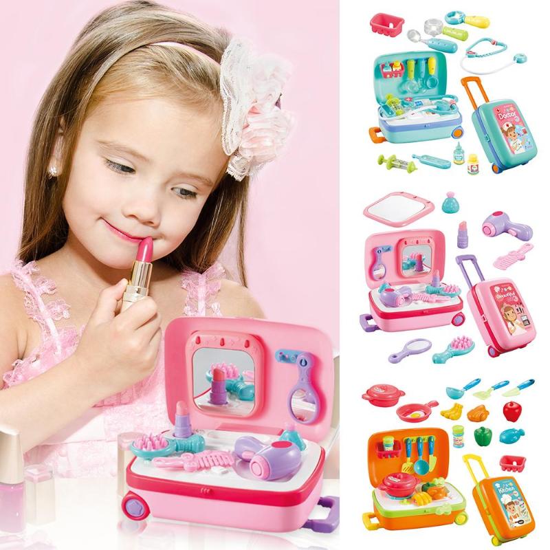 1 Set Draw-Bar Box Children Pretend Play Doctor Kitchen Makeup Plastic Toy