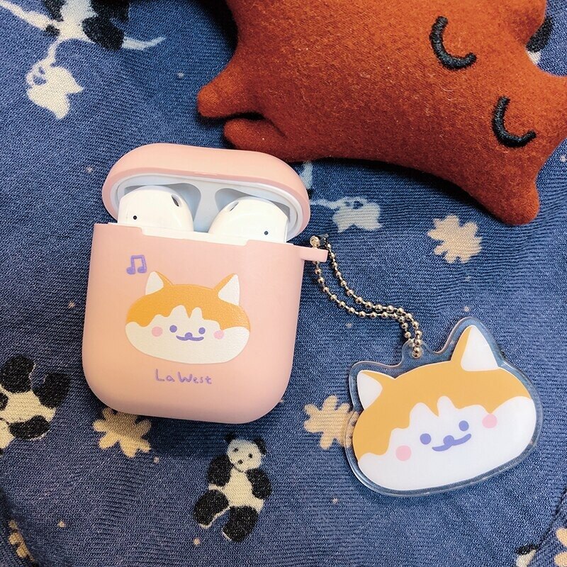 Airpods 1/2/PRO mit schlüssel ring für mädchen und paare STARRY WALD X LA WEST nette tier hund katze gesicht weichen TPU fall für: PINK- Akita