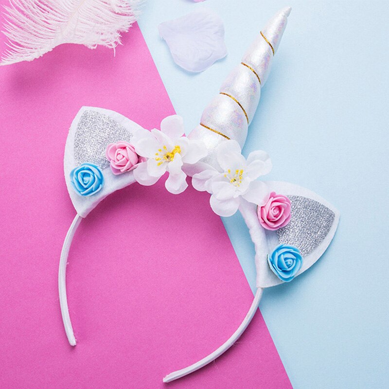 Niñas lindas flores orejas de gato diademas de unicornio accesorios para la cabeza para fotos para fiestas bandas para el pelo de Aro para Niños Accesorios para el cabello: 5
