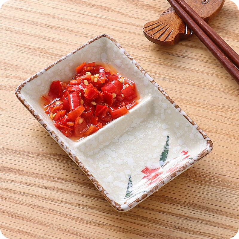 Japanese 2 Grids Ceramic Sauce Dish Home Soy Dish Plum Small Dish