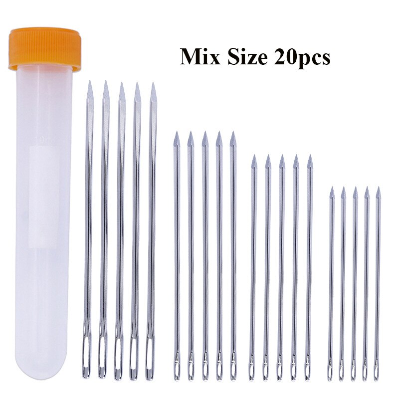 Aguja de acero inoxidable para coser cuero, herramientas de costura a mano, 4,4/5,2/5,8/7,0 cm, 20 Uds.: Mix Size 20pcs