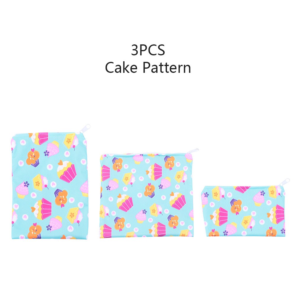 Bolsas de tela impermeables reutilizables para sándwich, bolsa de almacenamiento de alimentos para pan, suministros de cocina para el hogar, accesorios de almacenamiento de viaje y acampada, 3 piezas: Cake Pattern
