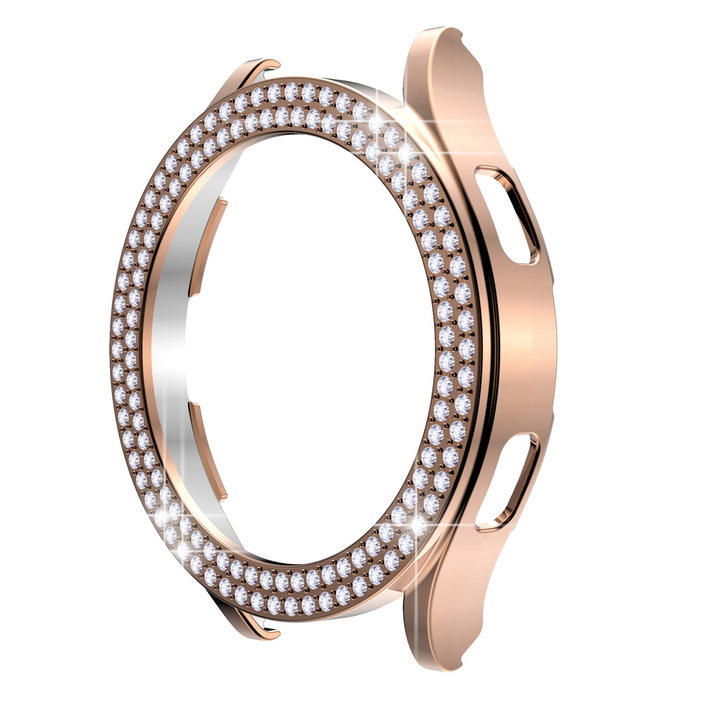 Two Rows Diamond Protector Case for Samsung Galaxy Watch 4 40mm 44mm Cover Active 2 Women PC Bumper Lightweight Frame: Rose gold / For Active2 40mm