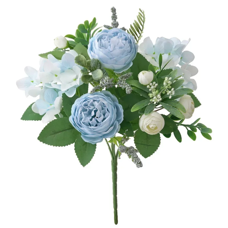 Blaue Seidensträuße, künstlicher Wald, Hortensie, Pfingstrosenknospe, Hochzeit, Braut, Handstrauß, Hausgarten, Schreibtisch, Blumenarrangement, Dekor: Blau