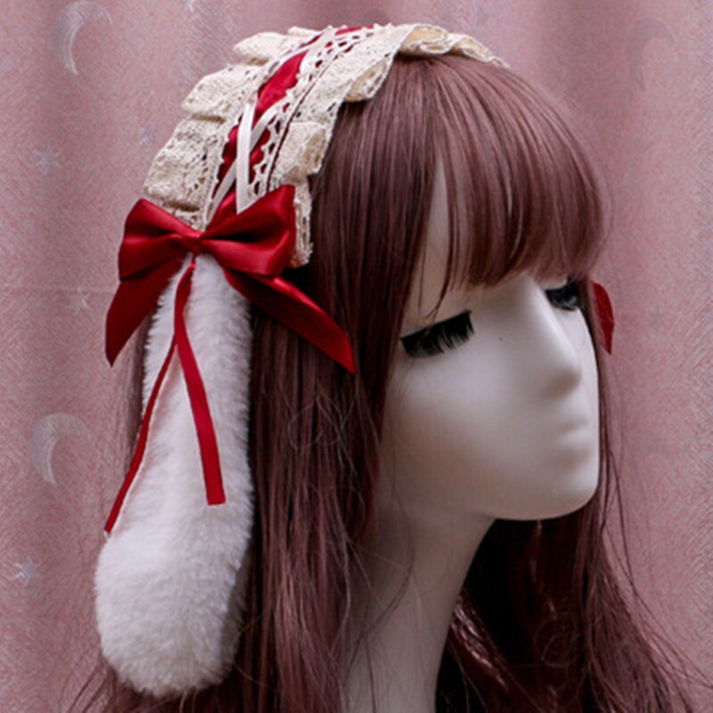 Lolita – serre-tête en dentelle avec nœud papillon, accessoire de coiffure japonais, oreilles de lapin, pinces à cheveux, Cosplay: 11