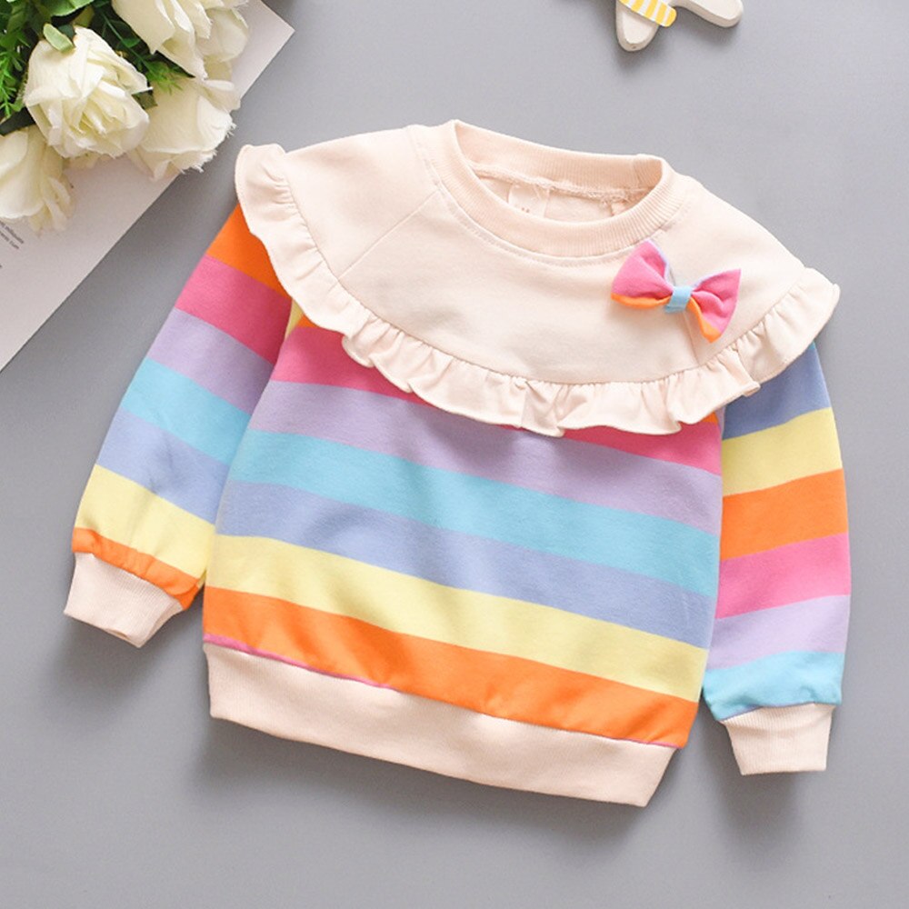 Baby Meisje Lange Mouw Tops Gestreepte Lente Herfst Verjaardag Baby T Shirts Casual Kinderen Kleding Little Girps T-shirts: Oranje / 24M