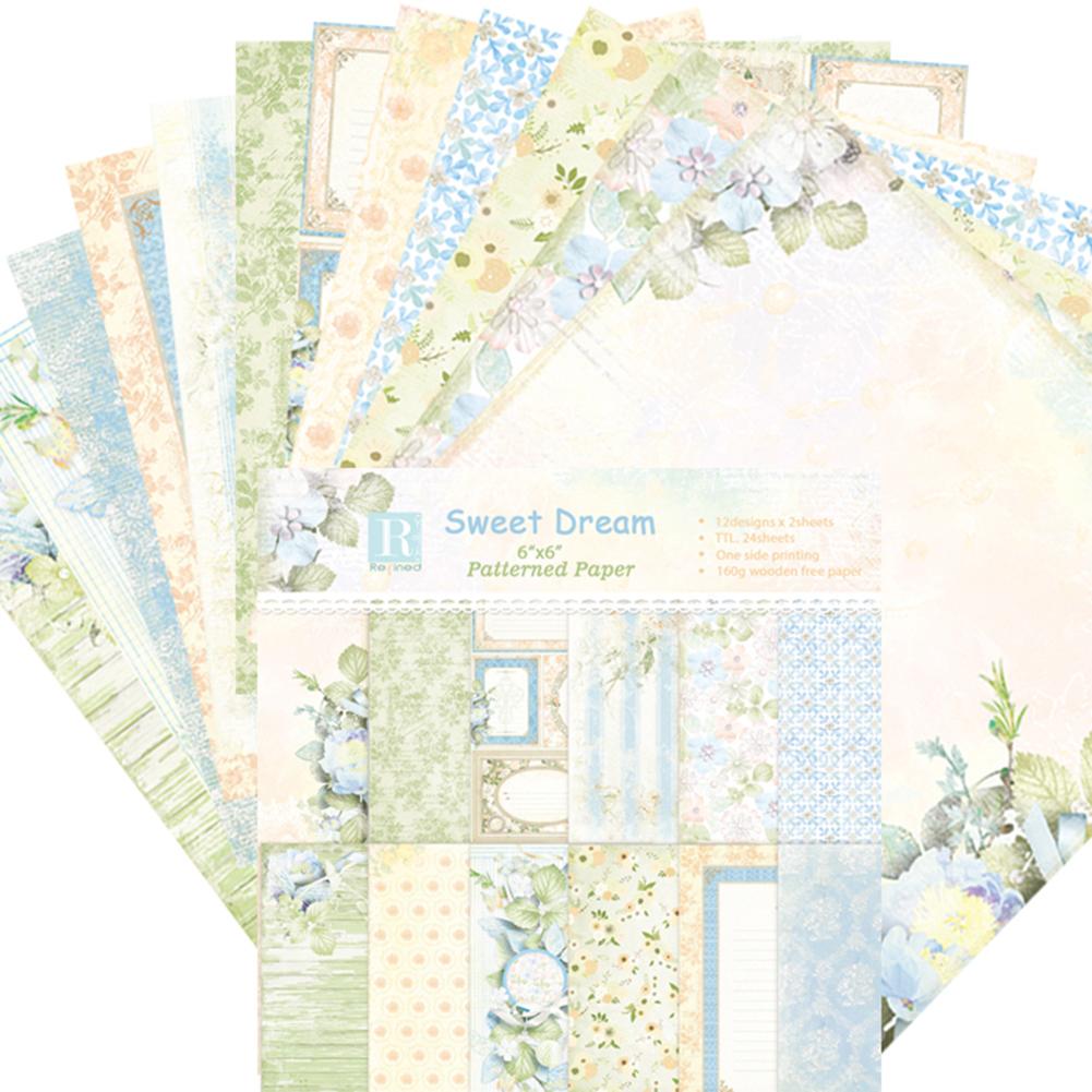 24pcs/set DIY Album Background Paper Scrapbook Background Paper Card Making Background Paper 6'' Single-Sided Pattern Paper