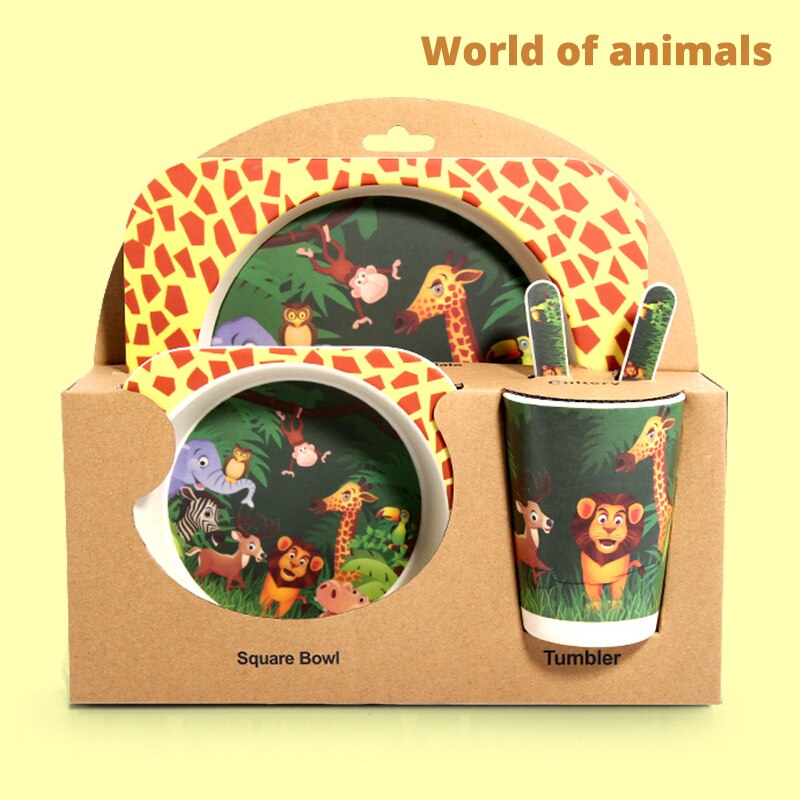 Kinderen Servies Babyvoeding Kom Kids Leuke Cartoon Jaar Kom Set Natuurlijke Bamboe Servies Milieu: G