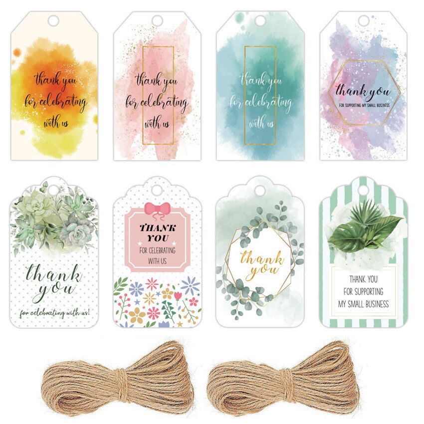50pcs Watercolor Thank you Tags paper Lables Decor Hang Tags Thank you card wedding party DIY Crafts Label