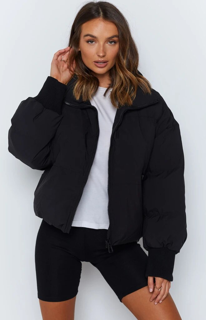 Winter jacke für mädchen stil einfarbig stehen kragen baumwolle Mantel Jacke Schwarz und Jacke nackt Jacke frauen Damen jacken toyo: Schwarz / XL