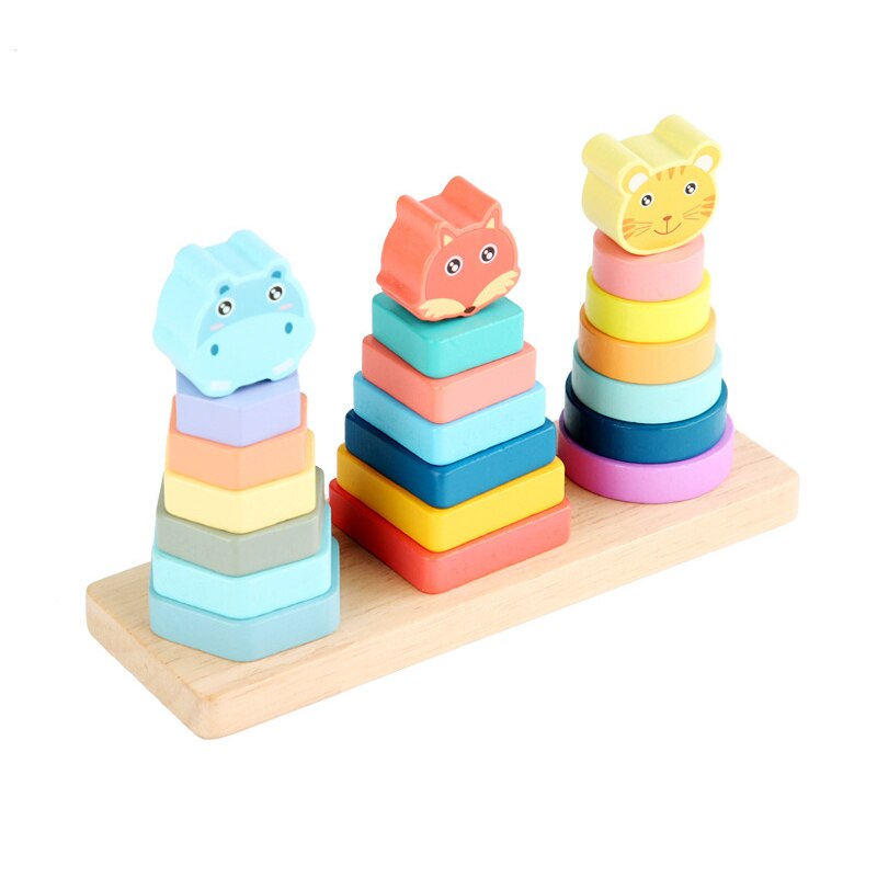 Jouets en bois pour bébé, ensemble assorti d&#39;animaux, planche de tri géométrique, jouet éducatif pour enfants, Puzzle empilé, tour de pilier pour enfant,: Default Title