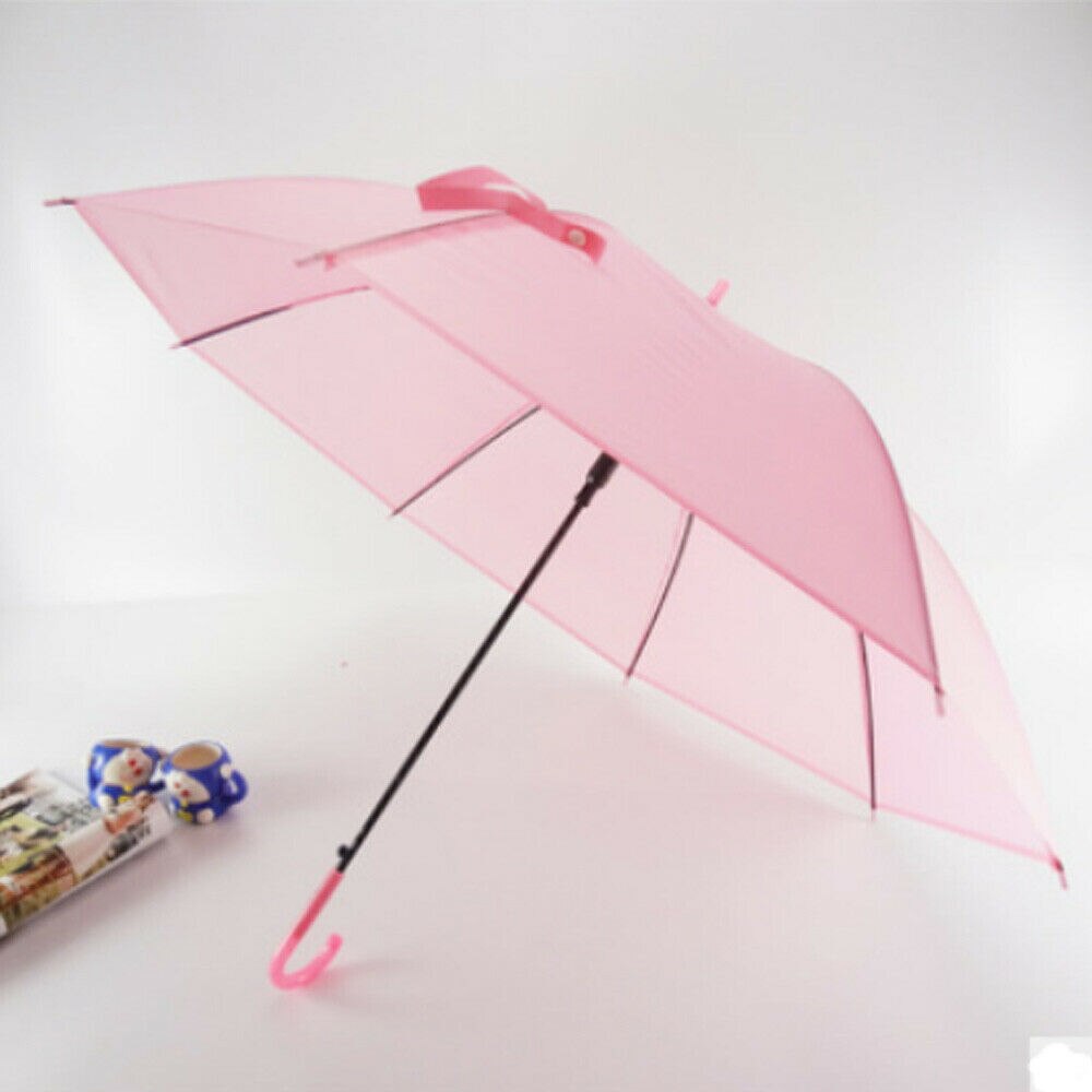 6 kleuren Transparant Clear Paraplu Lange Steel Rechte Stok Regen Parasols: Roze