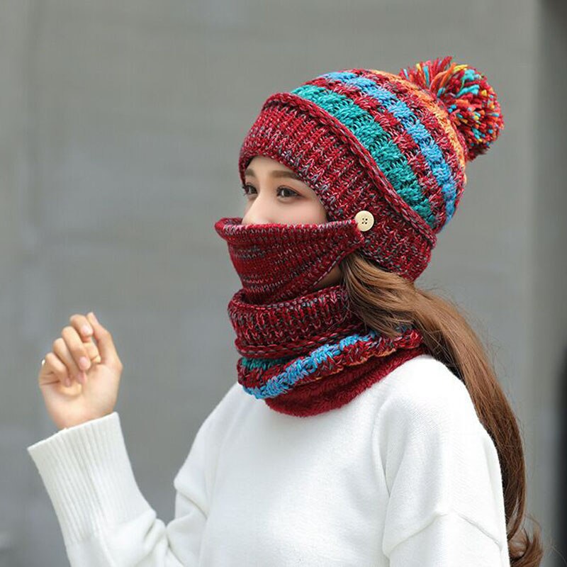Neue Winter Plus samt gestrickte Hütte, schal, maske, drei-stück anzug, reiten winddicht gesicht und ohr schutz dicken woll Hütte: verrotten