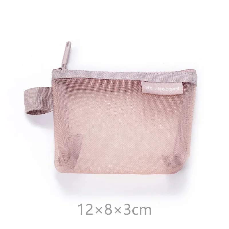 Triangle Mesh Nylon Visible Large-capacity Coin Bags Purses ID Credit Card Holder Pouch Key Earphone Makeup Toiletry Storage Bag: black