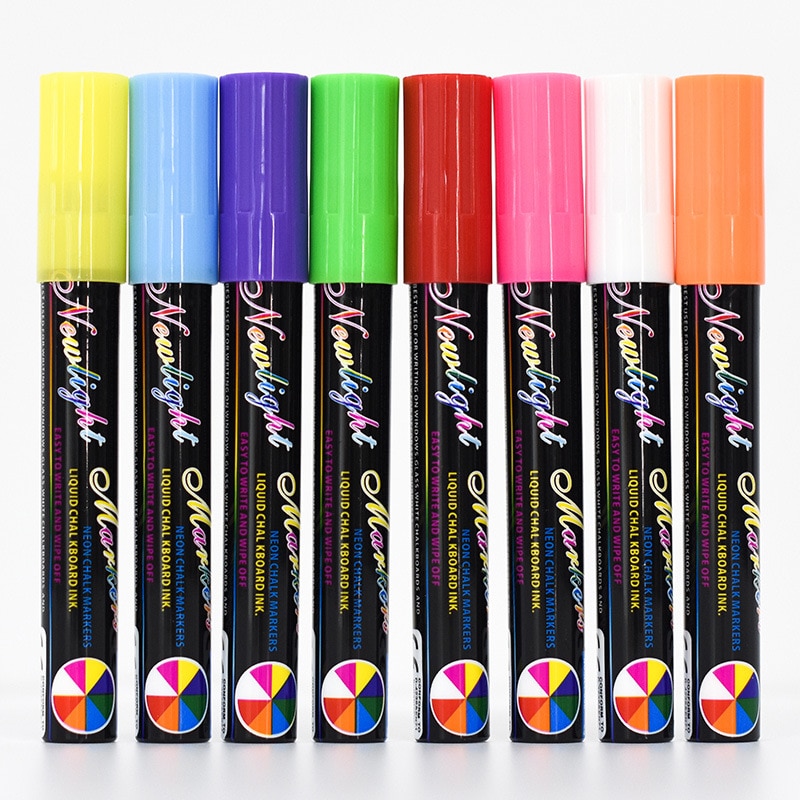 8 farver tuschpenne fluorescerende skærmfarve med høj kapacitet, 6mm sæt kontorkunstmarkørglasfarvefarvepen