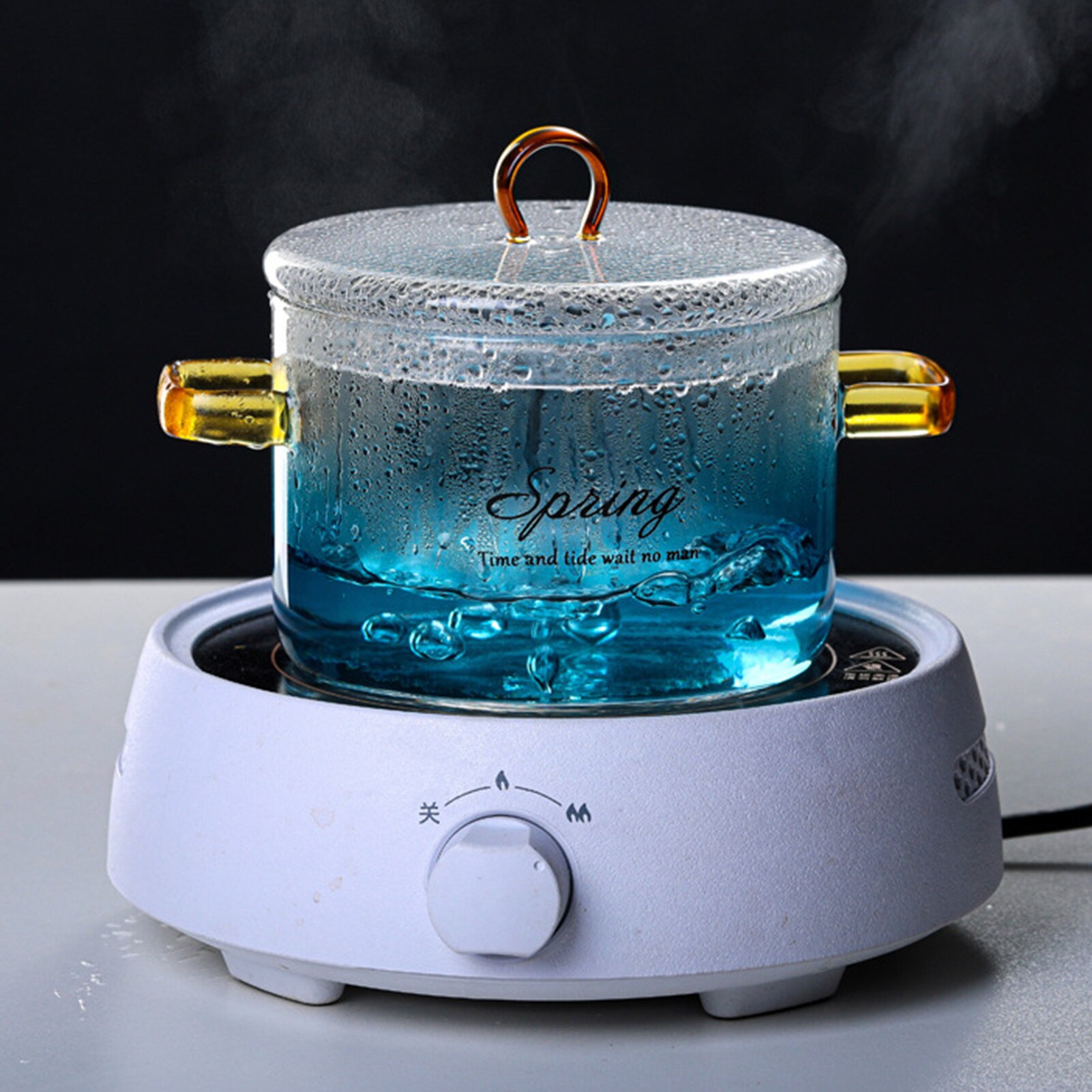 Cazuela de vidrio para microondas, olla de vidrio con tapa resistente a altas temperaturas, Color degradado, cazuela resistente al calor