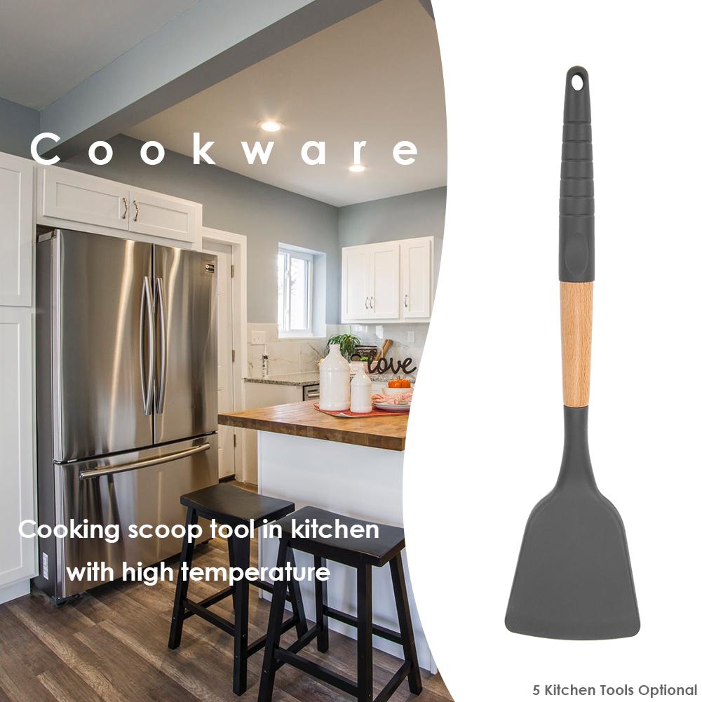 1pc silikon kjøkkenredskaper med bøk håndtak skje slikkepott pasta server visp øse sil til hjemmelaget bbq baking