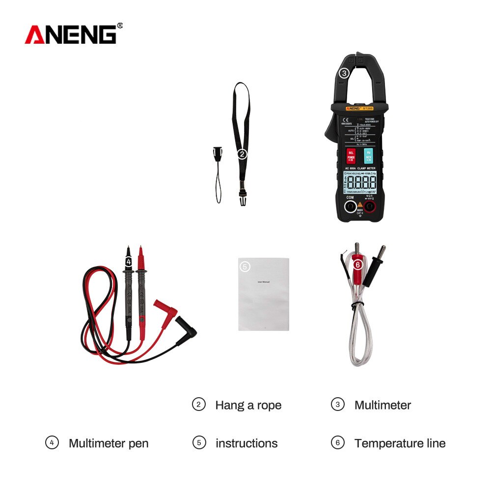 ANENG ST205 Mini Digital Clamp Meter Analog Multimeter Strom Klemmen DC/AC Intelligente AUTO Range Meter mit Temperatur Tester: ST205 black min