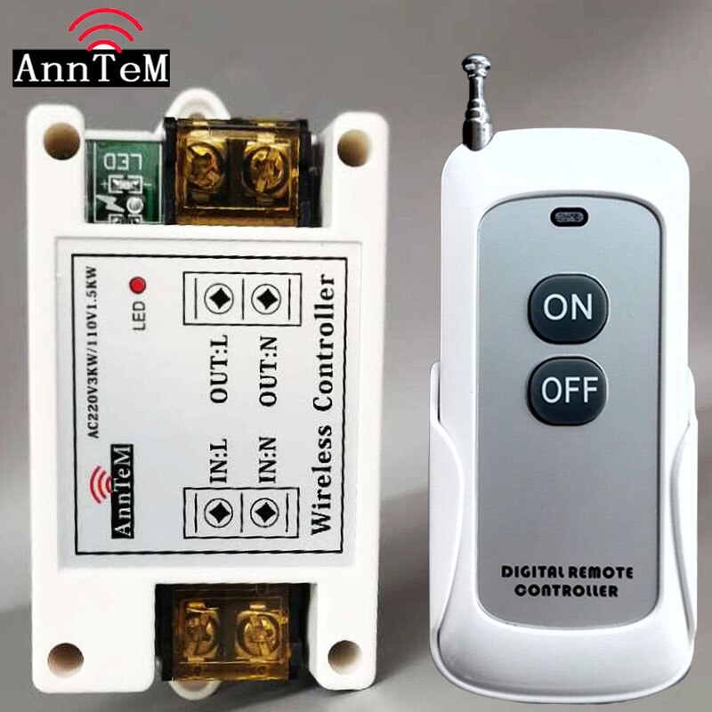 ANNTEM 110V-220V Lamp pump motor oil pump LED Long Distance One Way High Power 3000W Remote Control Switch: A switch OFF