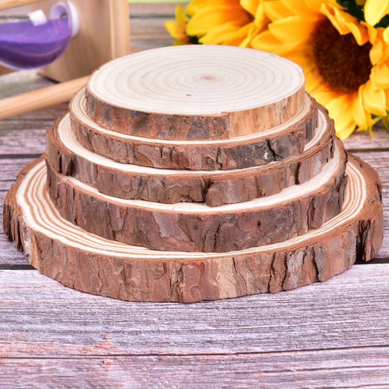 8-16CM 1pc Natural Round Unfinished Wood Slices Circles With Tree Bark Log Discs DIY Crafts Wedding Party Painting